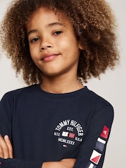 Tommy Hilfiger Blue Regular Fit Flags Embroidered Long Sleeved T-Shirt - Image 3 of 5