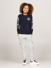Tommy Hilfiger Blue Regular Fit Flags Embroidered Long Sleeved T-Shirt - Image 4 of 5