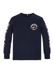 Tommy Hilfiger Blue Regular Fit Flags Embroidered Long Sleeved T-Shirt - Image 5 of 5