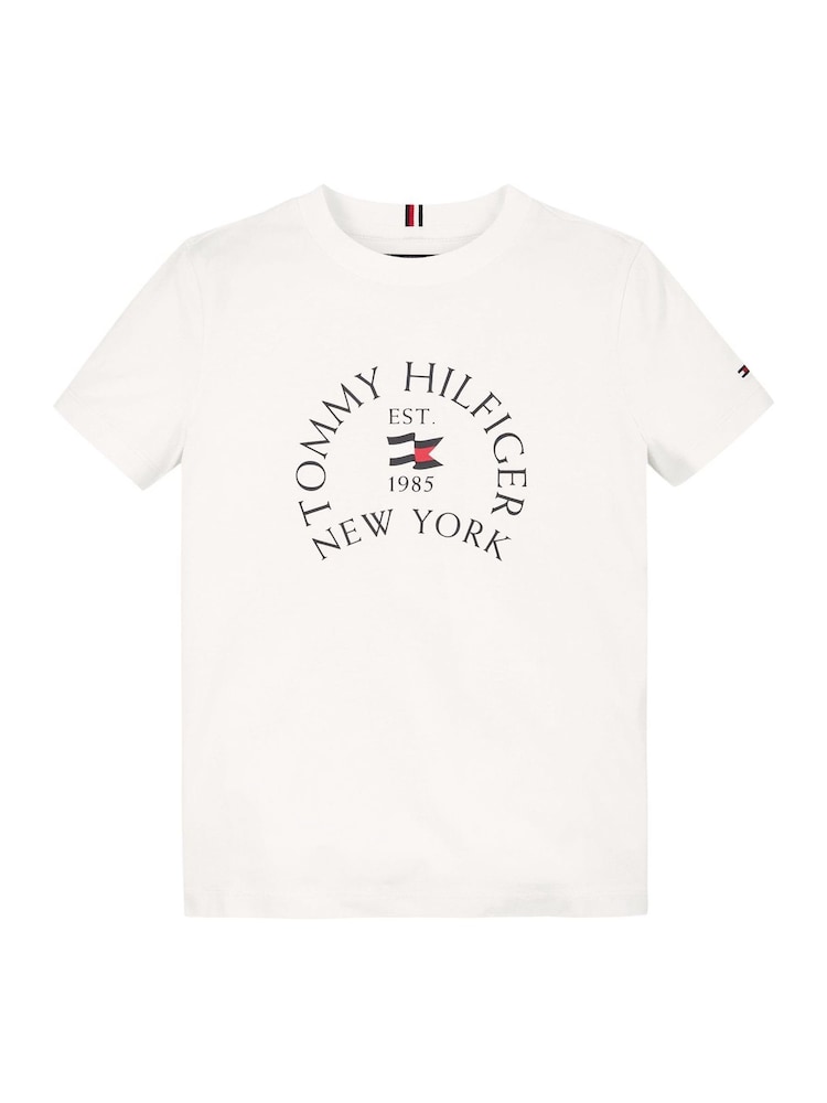 Tommy Hilfiger White Regular Fit Nautical Arch Printed Short Sleeved 100% Cotton T-Shirt - Image 5 of 5