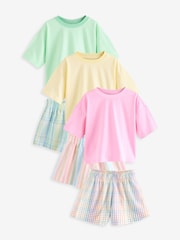 Pink/Yellow 100% Cotton Short Pyjamas 3 Pack (3-16yrs) - Image 1 of 6
