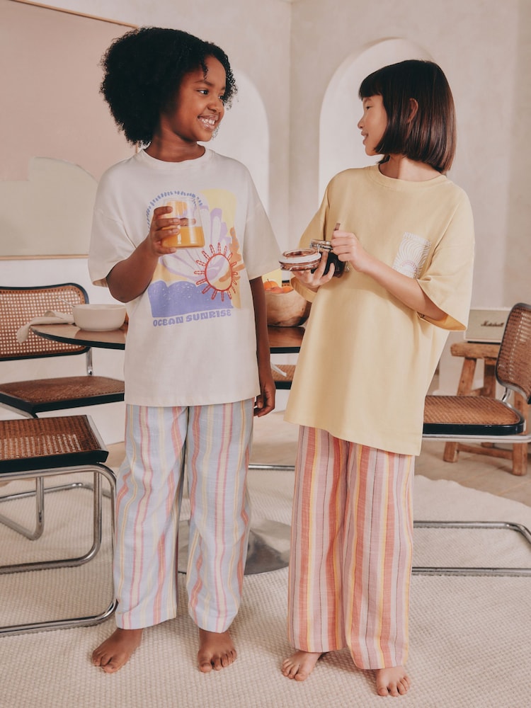 Yellow 100% Cotton Woven Bottom Pyjamas 2 Pack (3-16yrs) - Image 1 of 6
