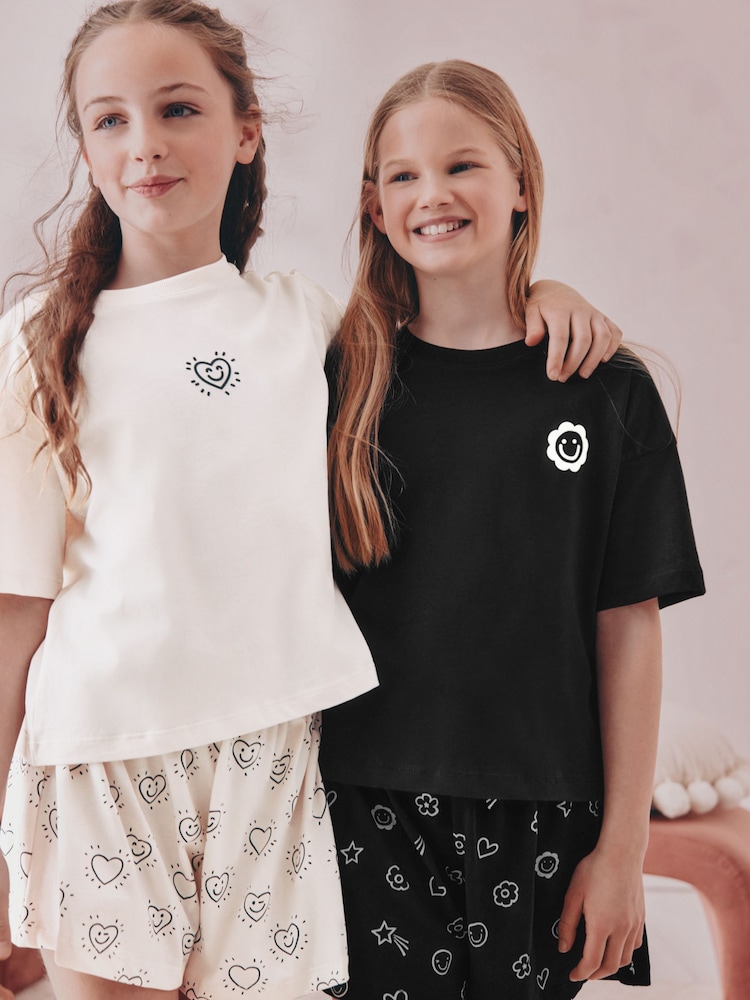 Black/Ecru Short Pyjamas 2 Pack (3-16yrs) - Image 3 of 11