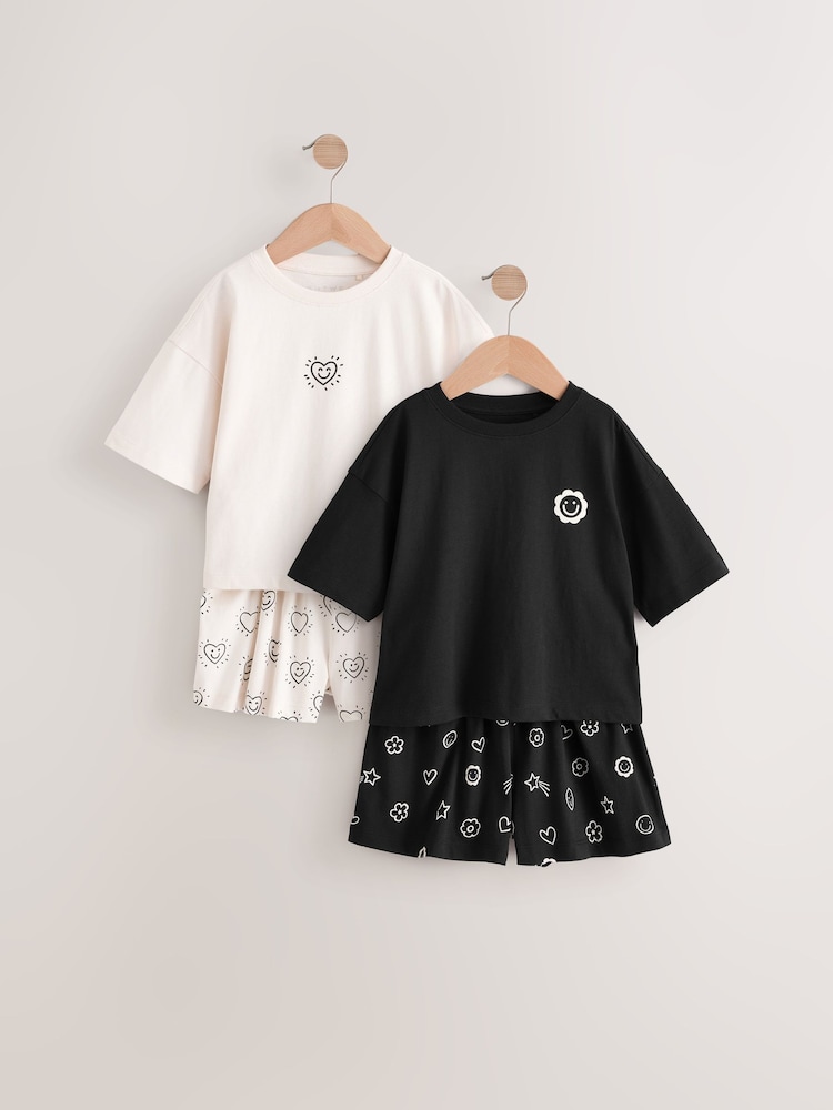 Black/Ecru Short Pyjamas 2 Pack (3-16yrs) - Image 6 of 11