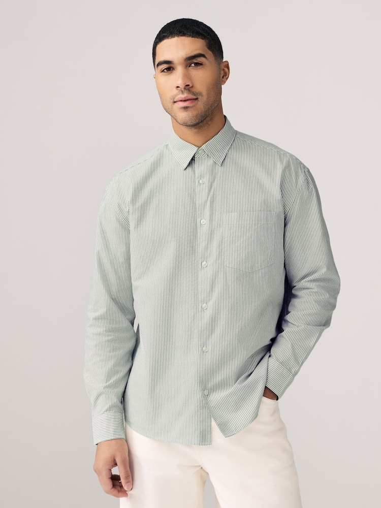 Green Stripe Long Sleeve Oxford 100% Cotton Shirt - Image 1 of 7