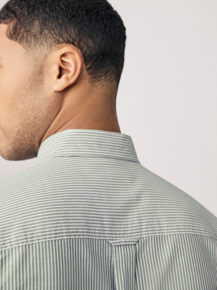 Green Stripe Long Sleeve Oxford 100% Cotton Shirt - Image 4 of 7