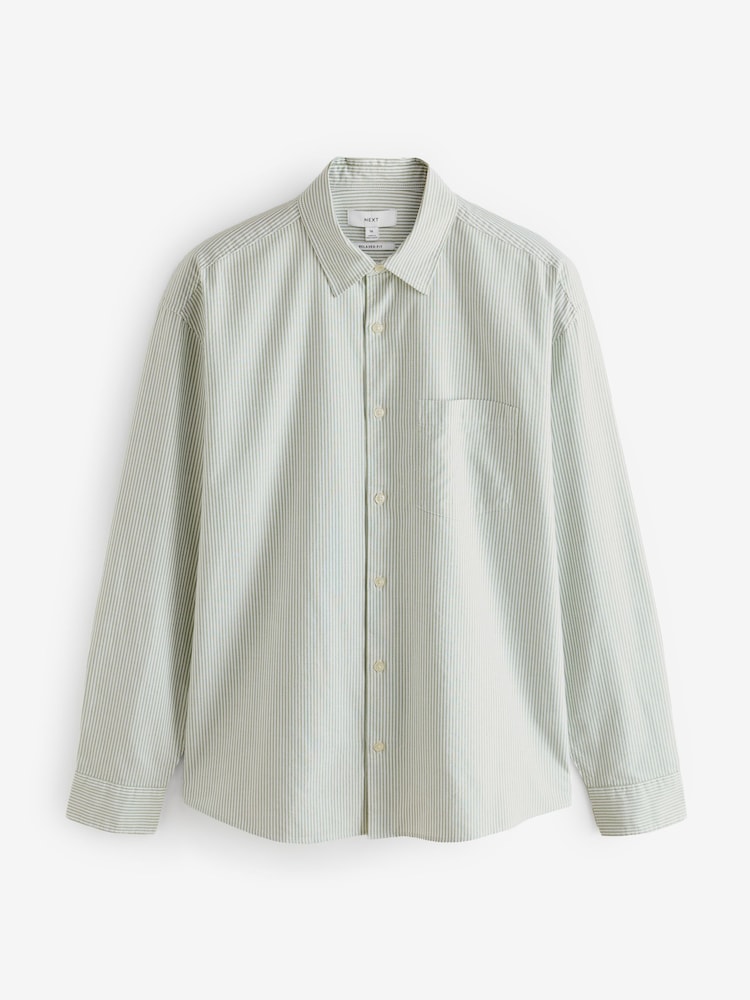 Green Stripe Long Sleeve Oxford 100% Cotton Shirt - Image 5 of 7