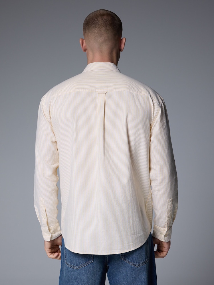Yellow Stripe Long Sleeve Oxford 100% Cotton Shirt - Image 3 of 7