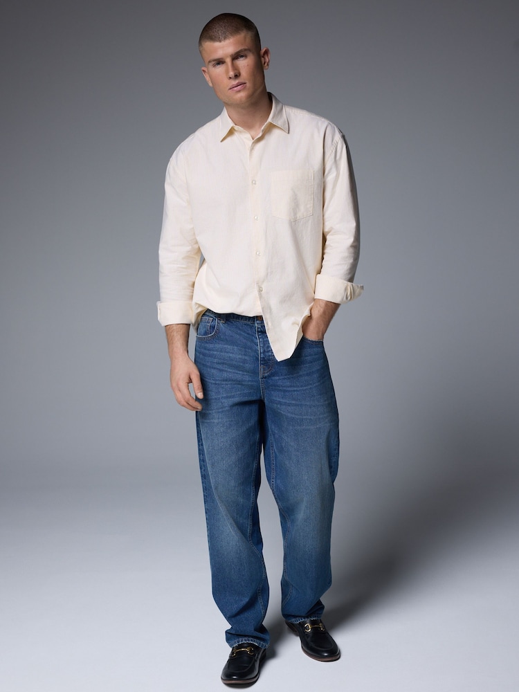 Yellow Stripe Long Sleeve Oxford 100% Cotton Shirt - Image 4 of 7
