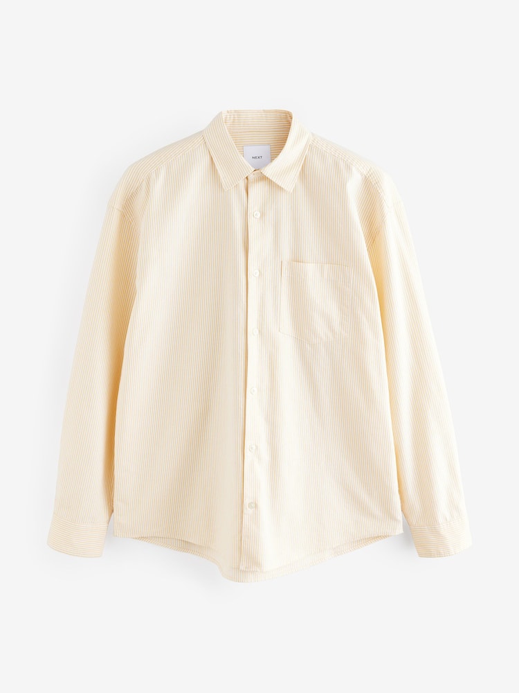 Yellow Stripe Long Sleeve Oxford 100% Cotton Shirt - Image 5 of 7