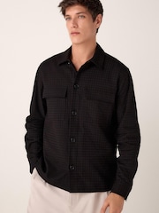 Black Textured Waffle Long Sleeve 100% Cotton Shirt - Image 1 of 8