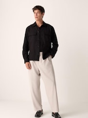 Black Textured Waffle Long Sleeve 100% Cotton Shirt - Image 3 of 8