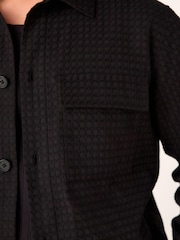 Black Textured Waffle Long Sleeve 100% Cotton Shirt - Image 4 of 8