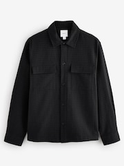 Black Textured Waffle Long Sleeve 100% Cotton Shirt - Image 6 of 8