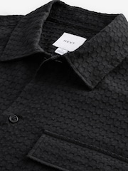 Black Textured Waffle Long Sleeve 100% Cotton Shirt - Image 7 of 8