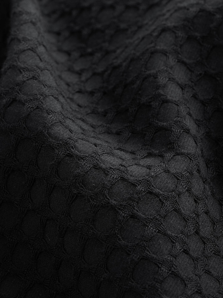 Black Textured Waffle Long Sleeve 100% Cotton Shirt - Image 8 of 8 Black Textured Waffle Long Sleeve 100% Cotton Shirt - Image 8 of 8