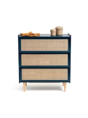 La Redoute Intérieurs Peacock Blue Taga Cane Detail Chest of 3 Drawers - Image 1 of 5