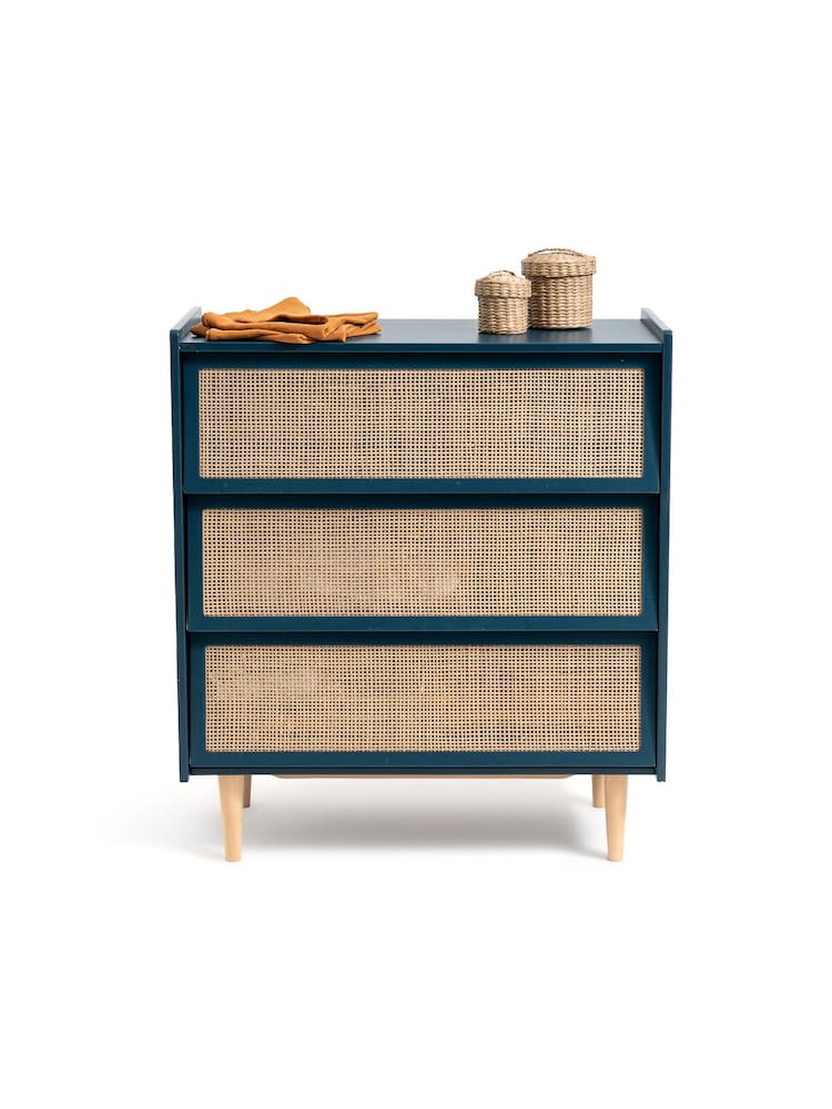 La Redoute Intérieurs Peacock Blue Taga Cane Detail Chest of 3 Drawers - Image 1 of 5