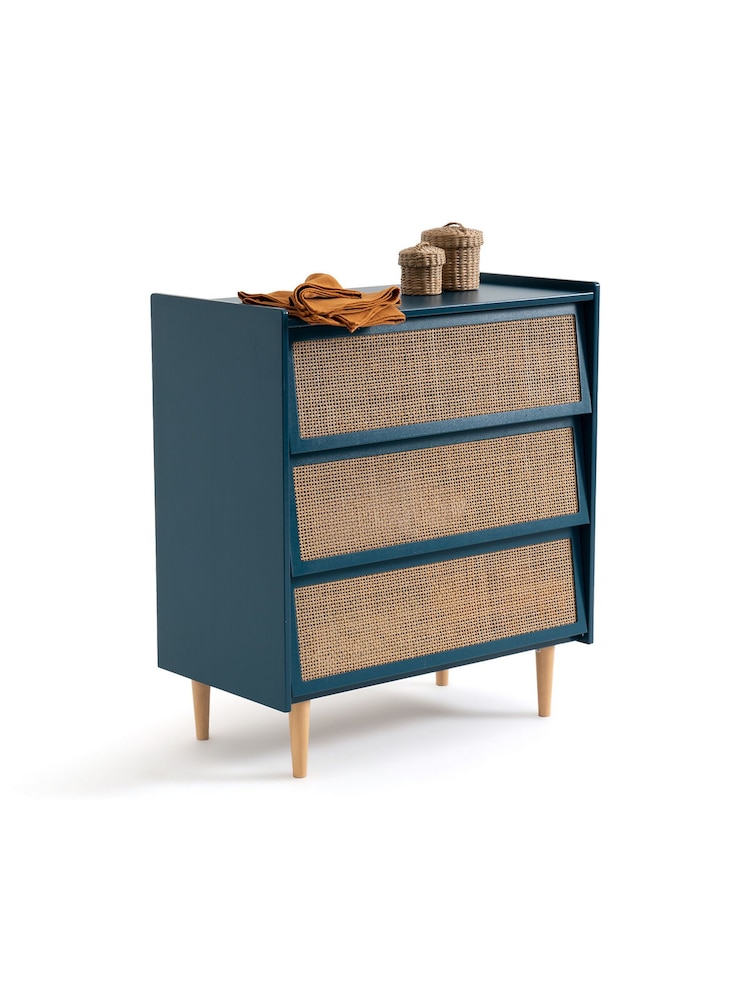La Redoute Intérieurs Peacock Blue Taga Cane Detail Chest of 3 Drawers - Image 2 of 5