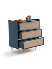 La Redoute Intérieurs Peacock Blue Taga Cane Detail Chest of 3 Drawers - Image 4 of 5