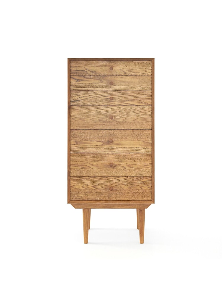La Redoute Intérieurs Light Oak Quilda Vintage 7 Drawer Tallboy - Image 1 of 4