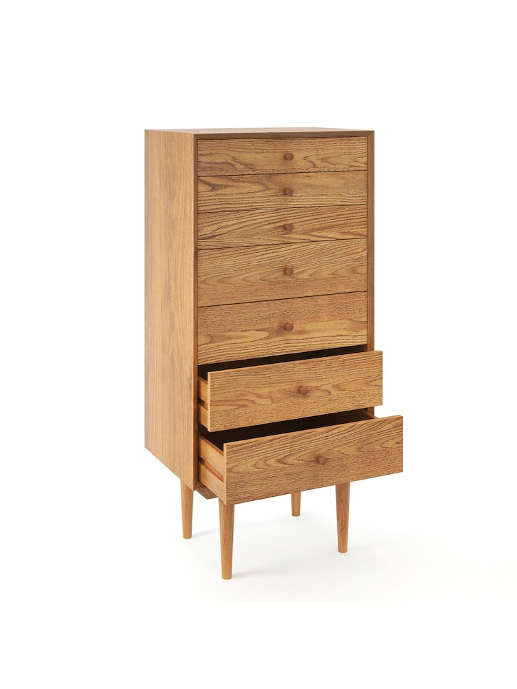 La Redoute Intérieurs Light Oak Quilda Vintage 7 Drawer Tallboy - Image 2 of 4