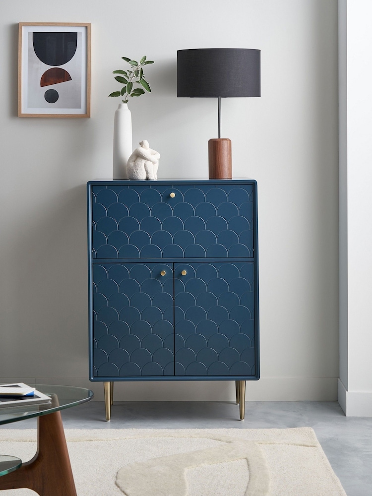 La Redoute Intérieurs Prussian Blue Luxore Pine Bar Cabinet - Image 1 of 5