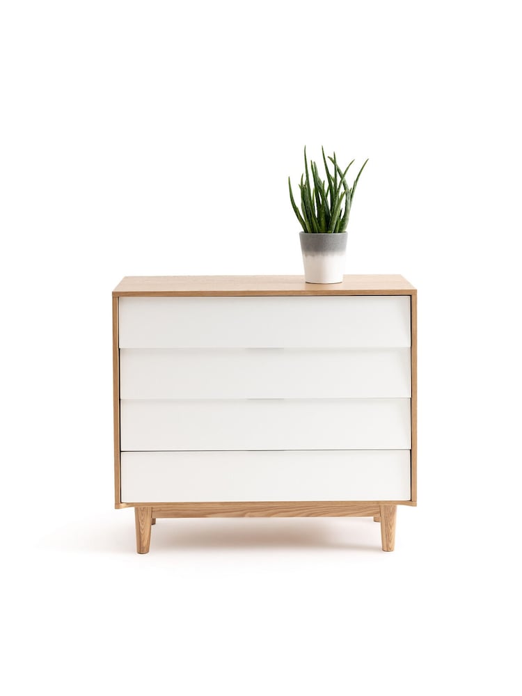 La Redoute Intérieurs White and Wood Jimi Chest of 4 Drawers - Image 1 of 4