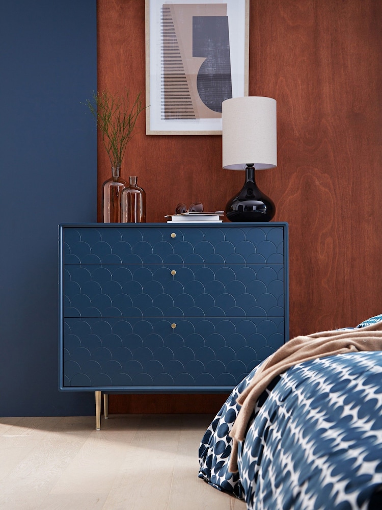 La Redoute Intérieurs Prussian Blue Luxore 3 Drawer Chest of Drawers - Image 1 of 6