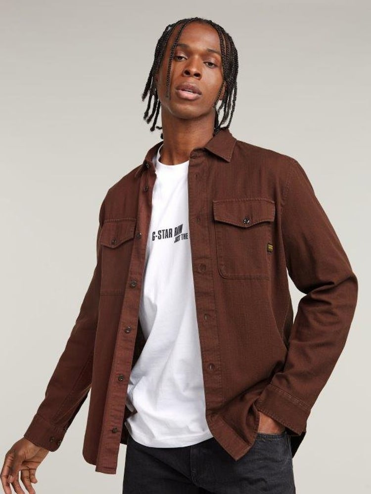 G Star Brown Marine 100% Cotton Slim Shirt - Image 1 of 6