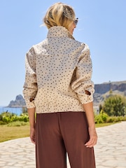 Sosandar Cream Polka Dot Funnel Neck Denim Jacket - Image 2 of 5