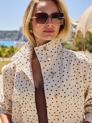 Sosandar Cream Polka Dot Funnel Neck Denim Jacket - Image 5 of 5