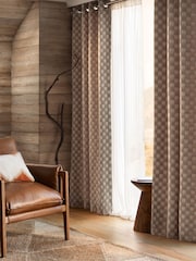 Natural/Orange Stripe Jacquard Eyelet Lined Curtains - Image 2 of 5