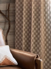 Natural/Orange Stripe Jacquard Eyelet Lined Curtains - Image 4 of 5