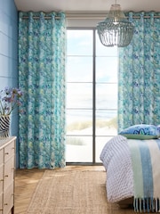 Green/Blue Blurred Abstract Printed Velvet Eyelet Lined Curtains - Image 1 of 2