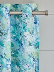 Green/Blue Blurred Abstract Printed Velvet Eyelet Lined Curtains - Image 3 of 3
