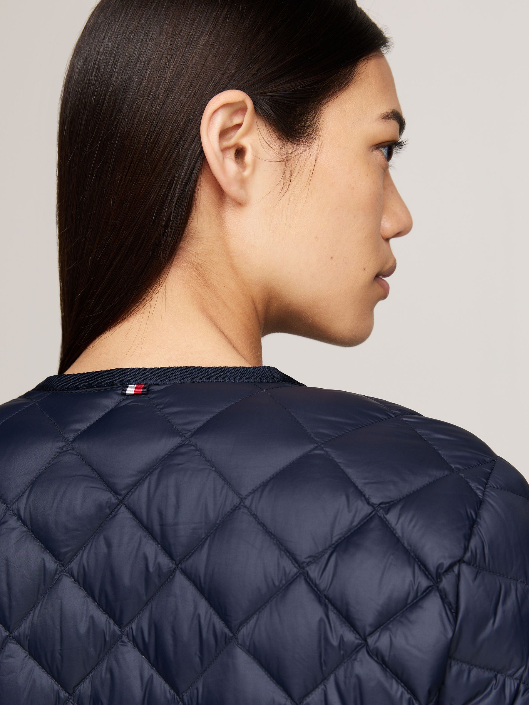 Buy Tommy Hilfiger Blue Down Quilted Collarless Jacket from