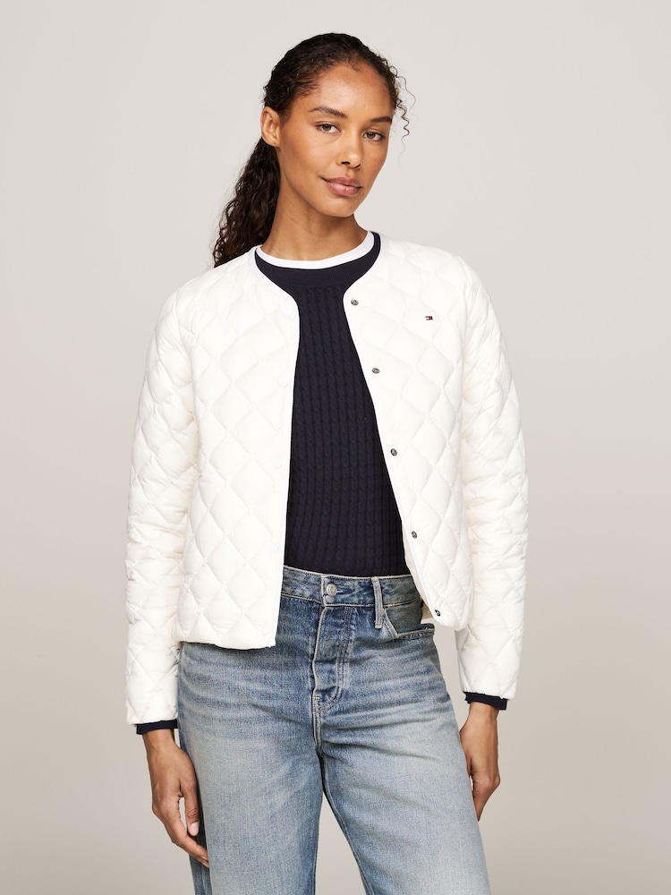 Tommy Hilfiger White Down Quilted Collarless Jacket - Image 1 of 6