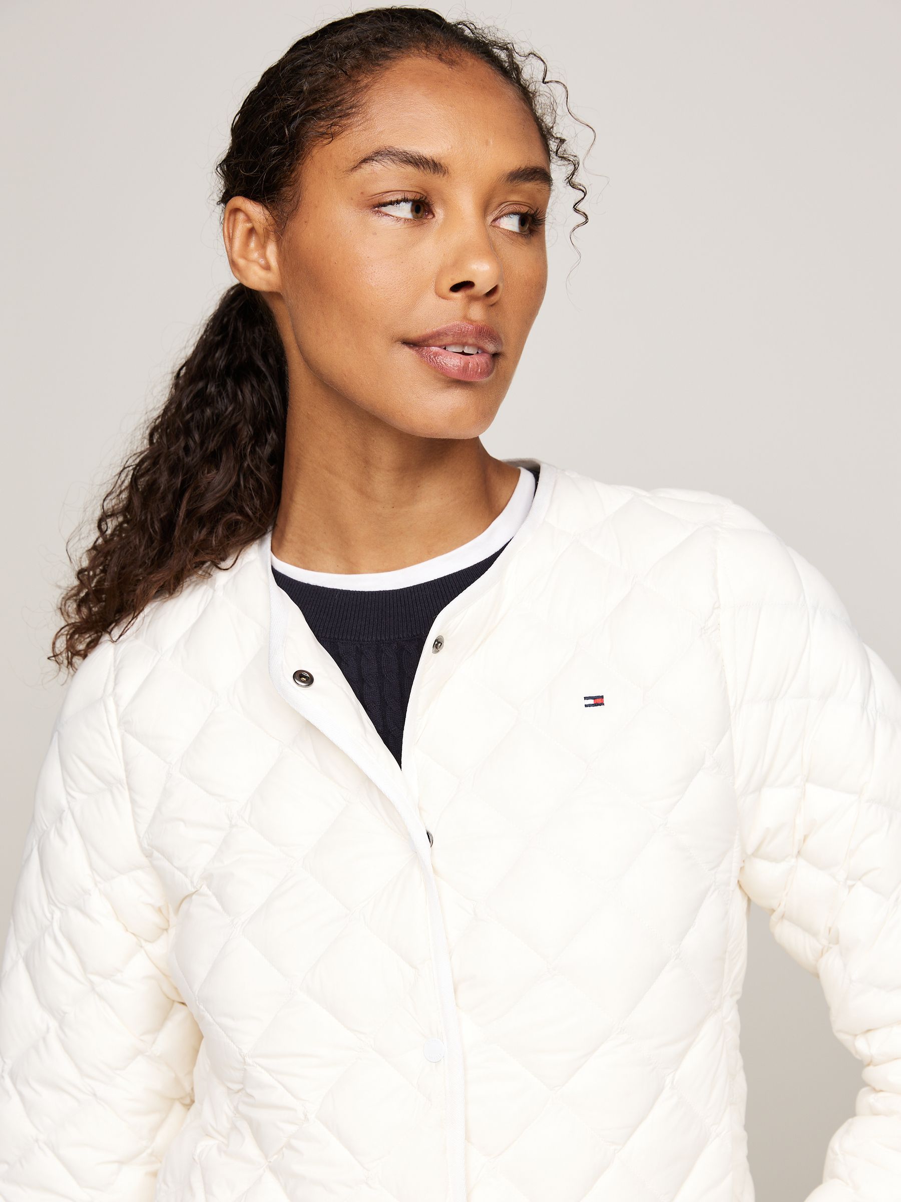 Buy Tommy Hilfiger White Down Quilted Collarless Jacket from Buy Tommy Hilfiger White Down Quilted Collarless Jacket from