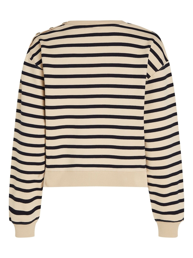 Tommy Hilfiger Nude Regular Fit Gold Button Crew Neck 100% Cotton Sweatshirt - Image 3 of 3 Tommy Hilfiger Nude Regular Fit Gold Button Crew Neck 100% Cotton Sweatshirt - Image 3 of 3