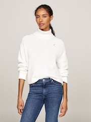 Tommy Hilfiger Cream Cotton Roll Neck Cream Jumper - Image 1 of 1