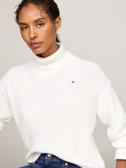 Tommy Hilfiger Cream Cotton Roll Neck Cream Jumper - Image 3 of 5
