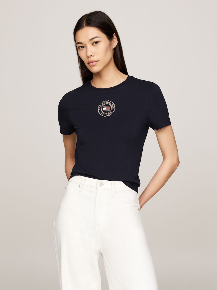 Tommy Hilfiger Blue Slim Fit Nautical Graphic Crew Neck Short Sleeved T-Shirt - Image 1 of 5