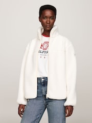 Tommy Hilfiger White Regular Fit Teddy Zip Up Jacket - Image 1 of 5