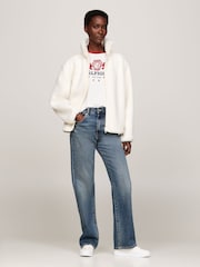 Tommy Hilfiger White Regular Fit Teddy Zip Up Jacket - Image 3 of 5