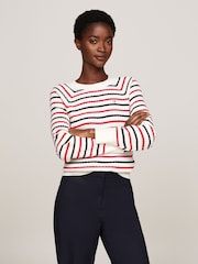 Tommy Hilfiger Stripe 100% Organic Cotton Cable Crew Neck Sweater - Image 1 of 5