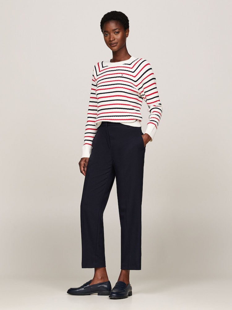 Tommy Hilfiger Stripe 100% Organic Cotton Cable Crew Neck Sweater - Image 2 of 5