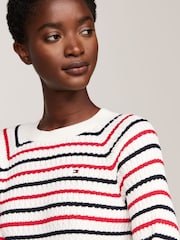Tommy Hilfiger Stripe 100% Organic Cotton Cable Crew Neck Sweater - Image 3 of 5