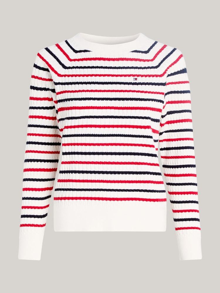 Tommy Hilfiger Stripe 100% Organic Cotton Cable Crew Neck Sweater - Image 5 of 5