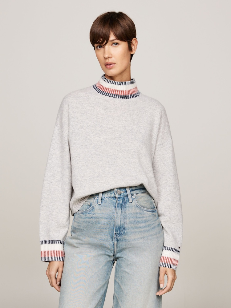 Tommy Hilfiger Grey Global Relaxed Mock Neck Sweater - Image 1 of 5